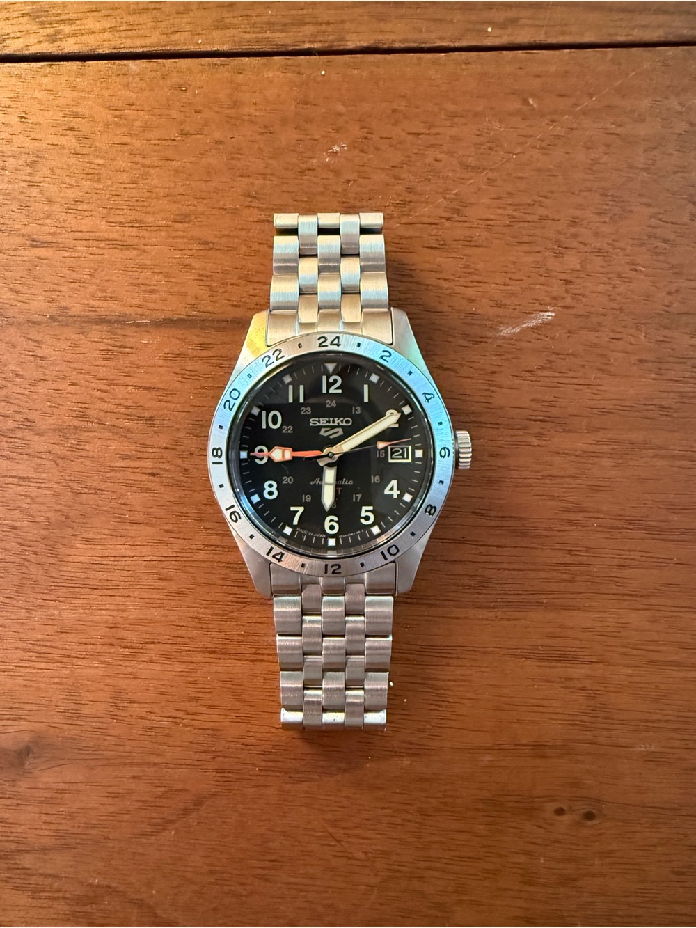 Seiko Silver Stainless Steel GMT Watch with Black Dial - SSK023